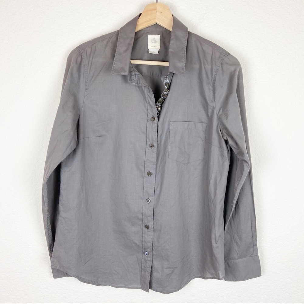 J. Crew The Boy Shirt Gray Embellished Jeweled 6